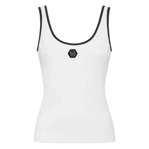 Philipp Plein Women Cotton Rib Tank Top `Hexagon` - Picture 1 of 4